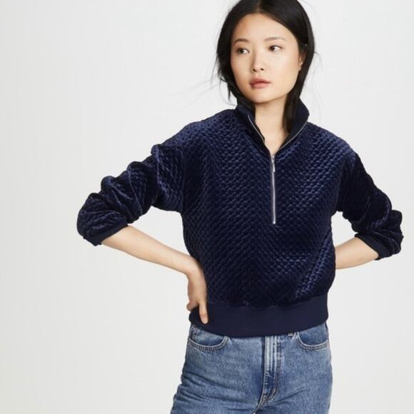 CLUB MONACO Quilted Velour Velvet Quarter-Zip Navy Blue {BB18} - Picture 1 of 5